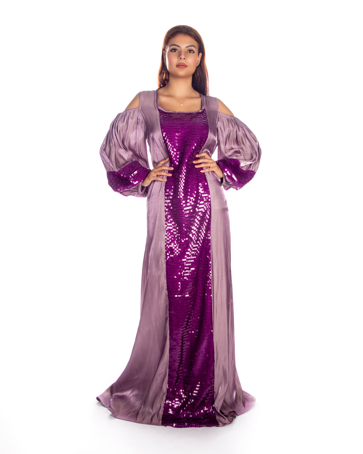 Purple embroidered kaftan dress