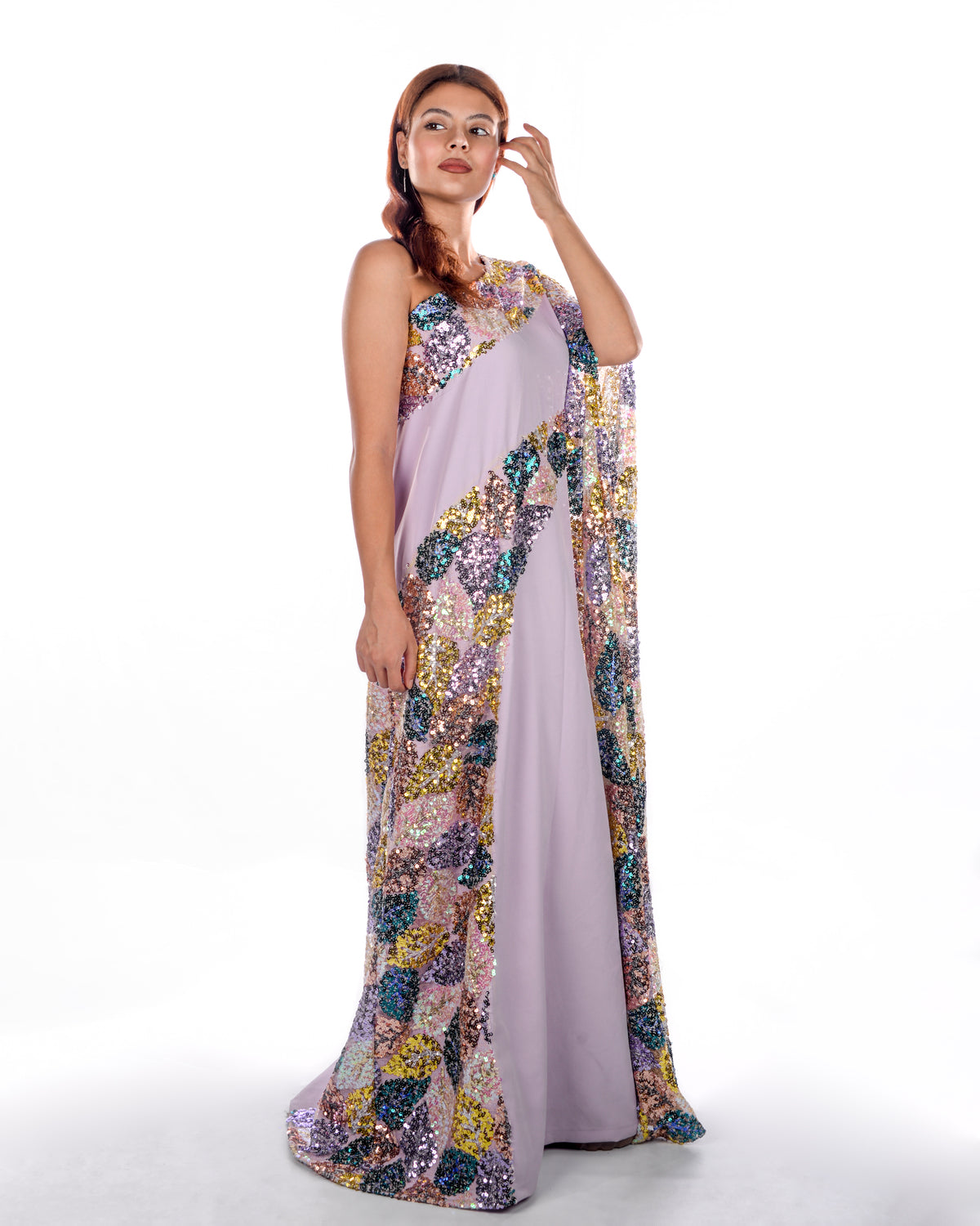 Lavender One Sleeve Kaftan With Sequins