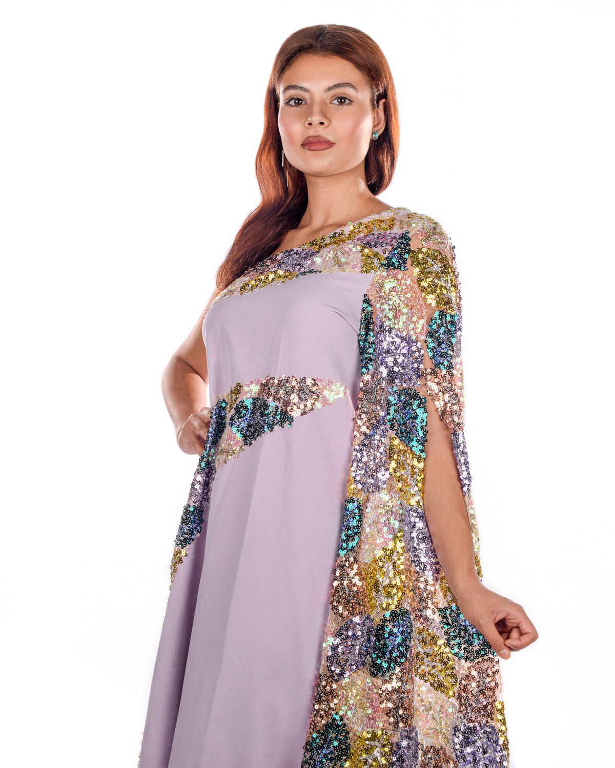 Lavender One Sleeve Kaftan With Sequins