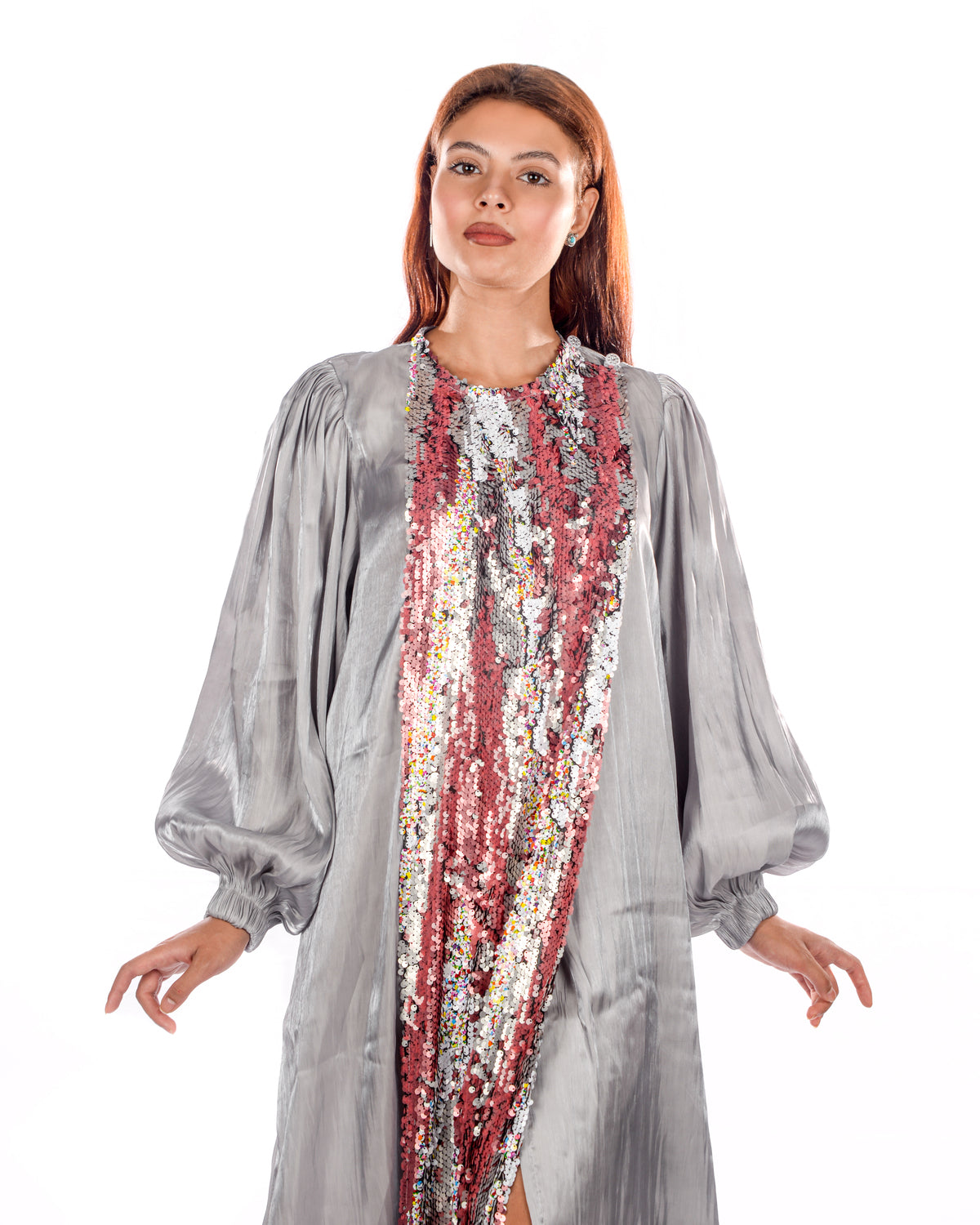 Silver silk organza kaftan
