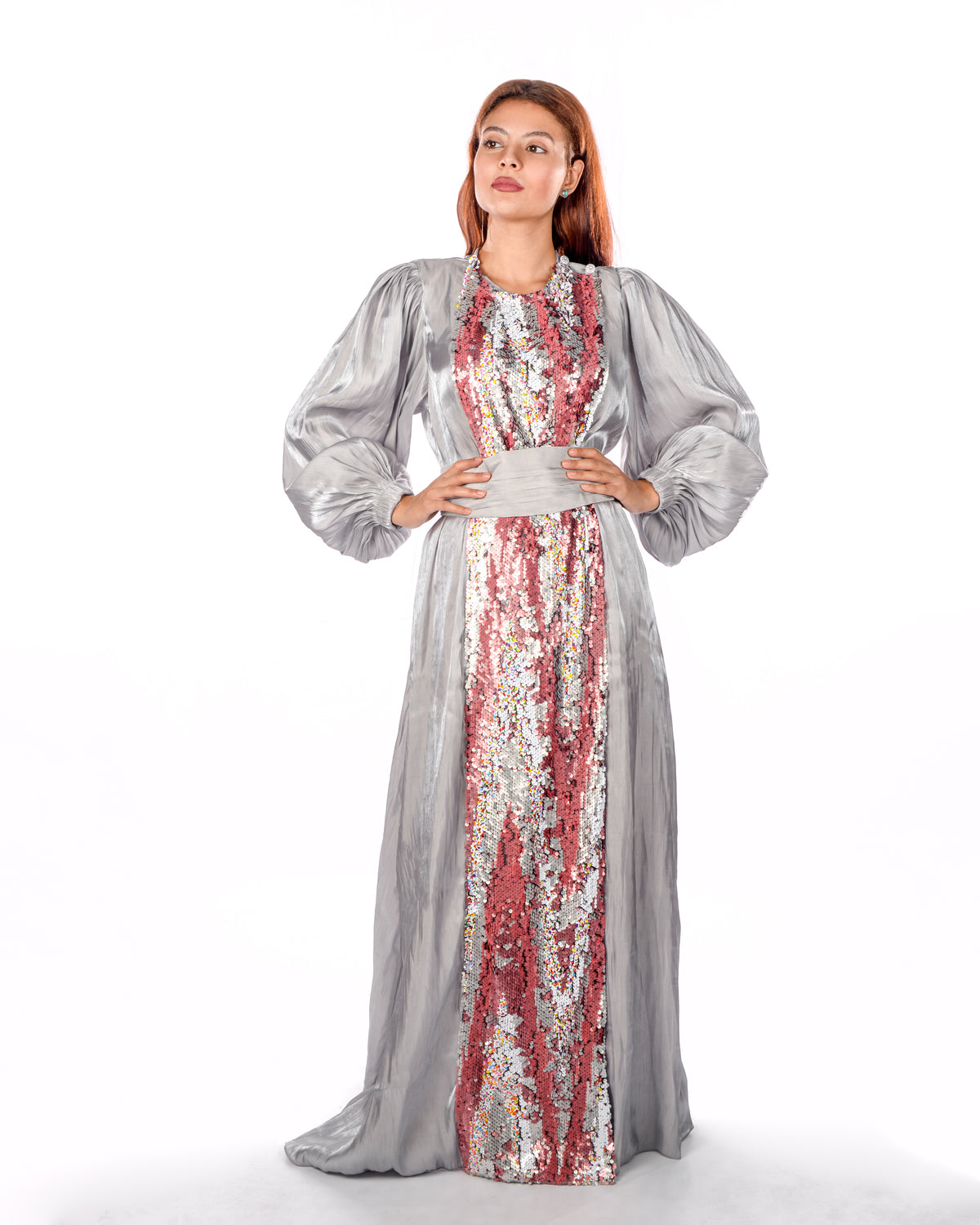 Silver silk organza kaftan