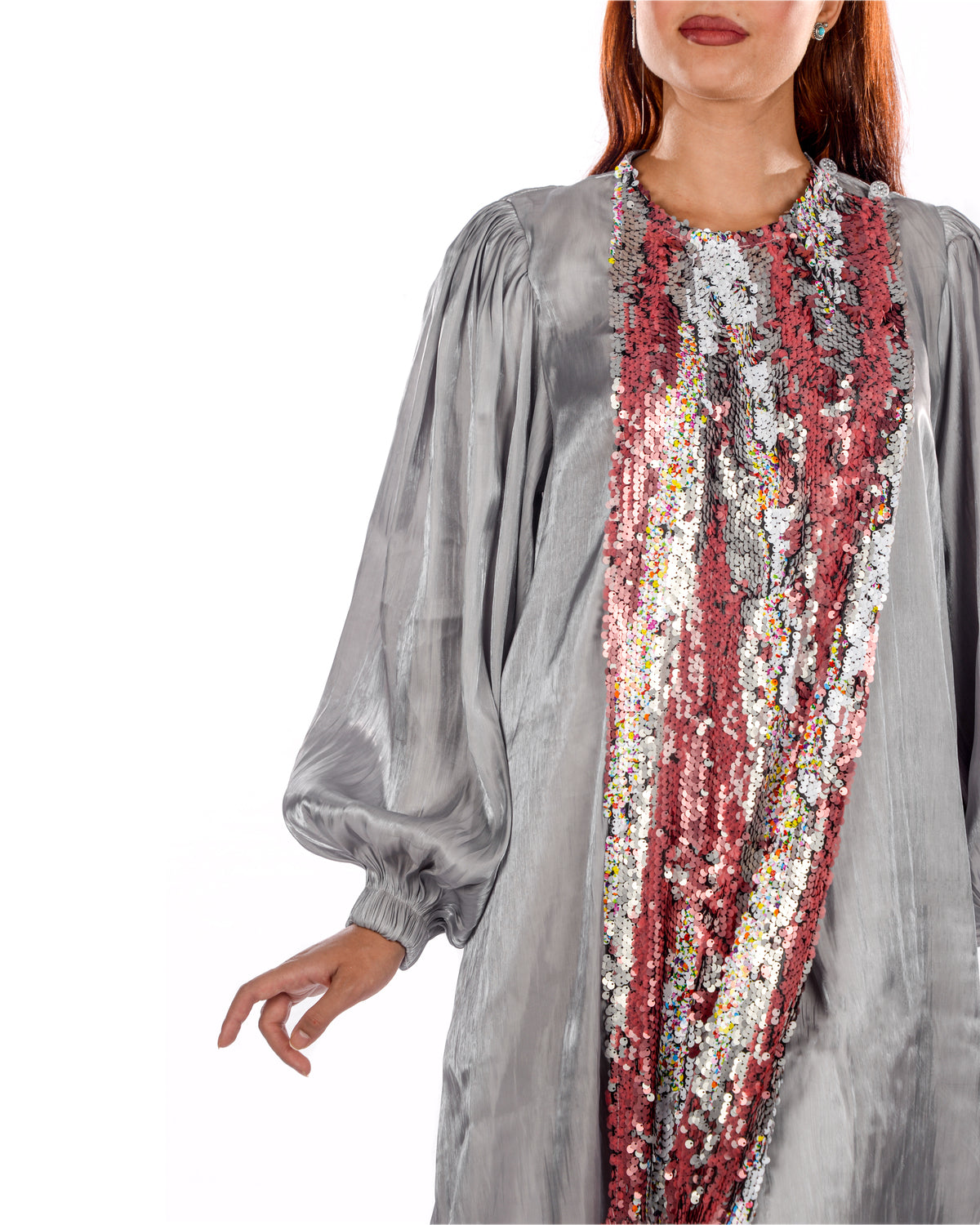 Silver silk organza kaftan