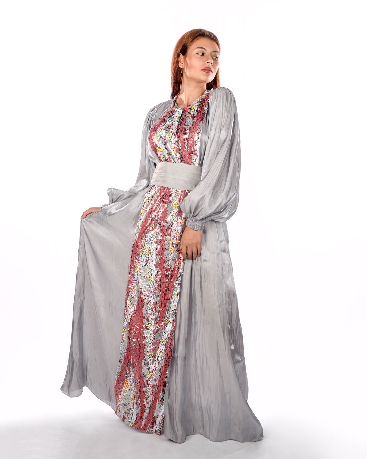 Silver silk organza kaftan