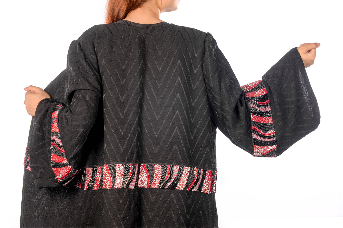 Black Crinkled Cotton Kaftan