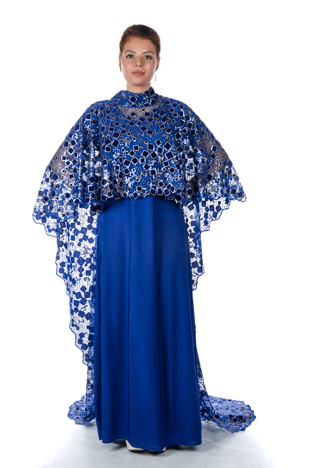 Dark Blue Cape With Dress And Belt