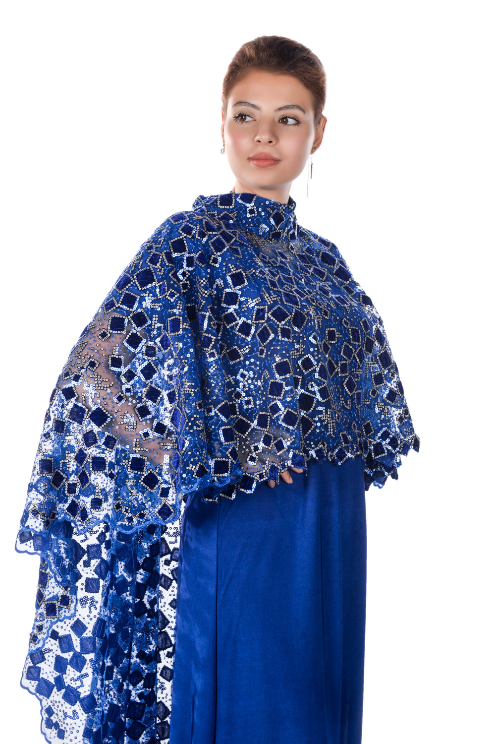 Dark Blue Cape With Dress And Belt