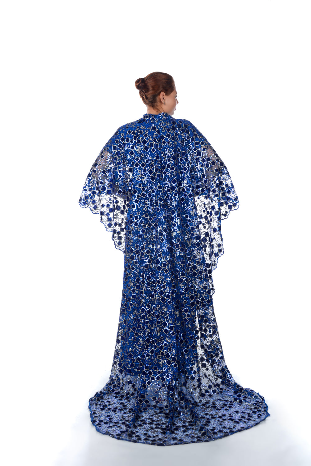Dark Blue Cape With Dress And Belt