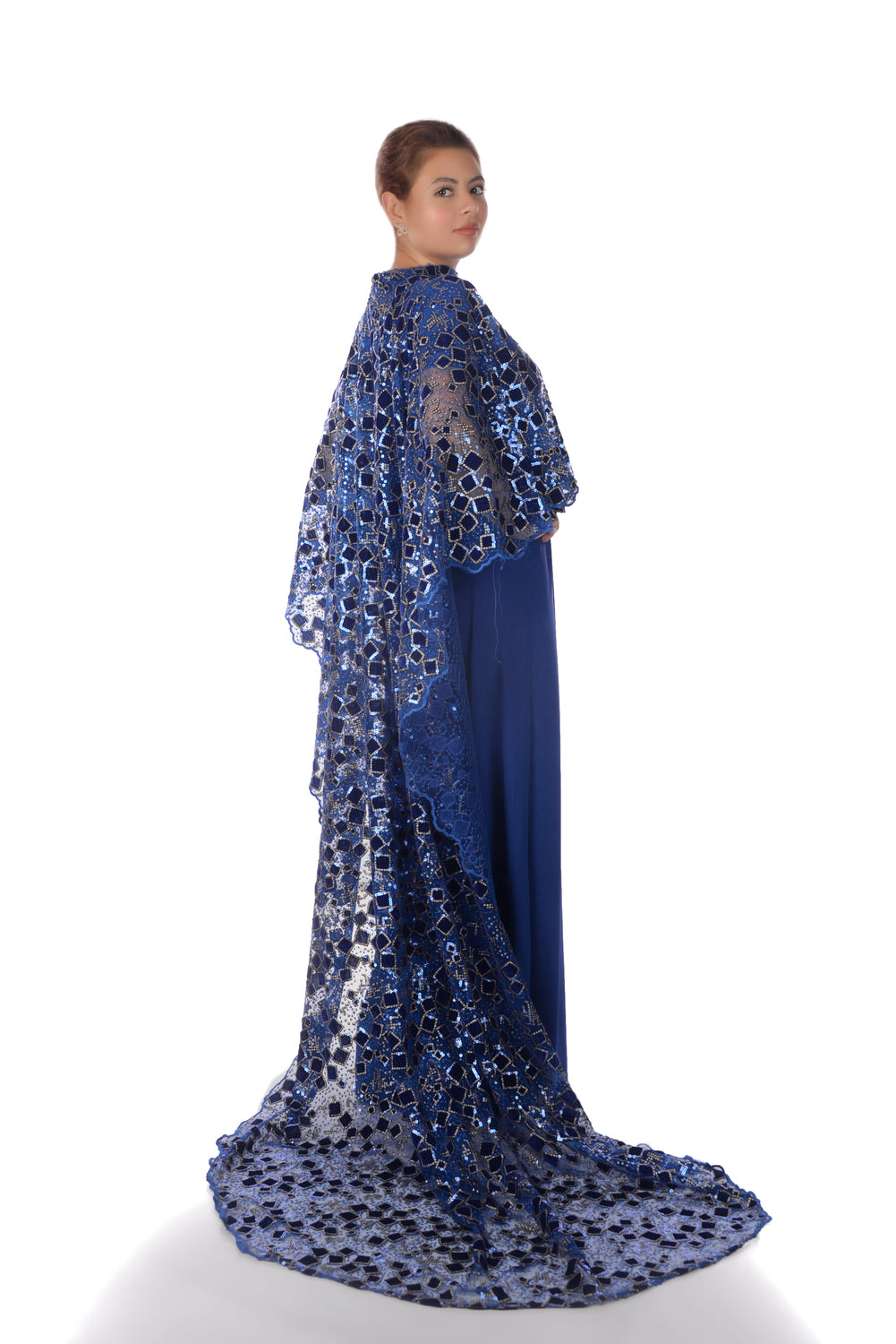 Dark Blue Cape With Dress And Belt