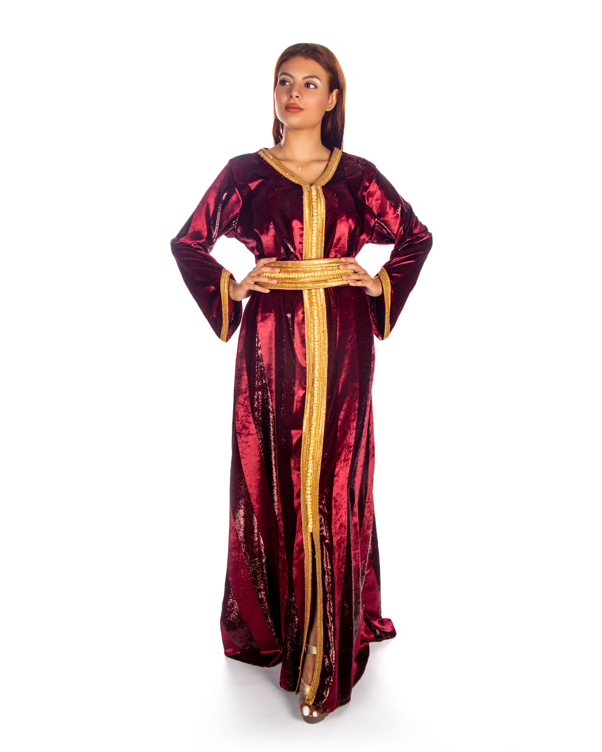 Maroon Velvet Moroccan Caftan