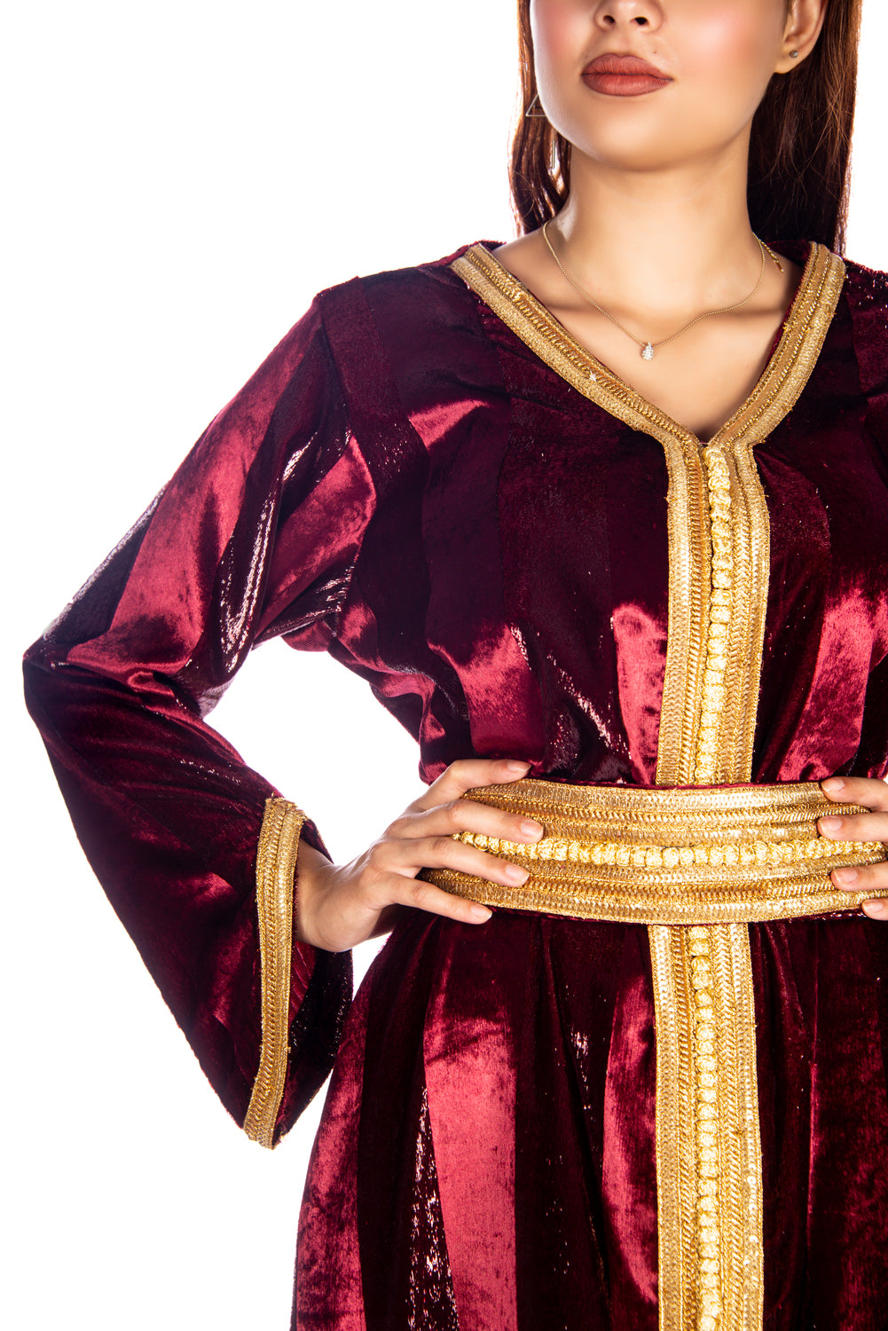 Maroon Velvet Moroccan Caftan