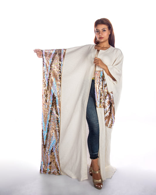 White bisht with sparkling sequence