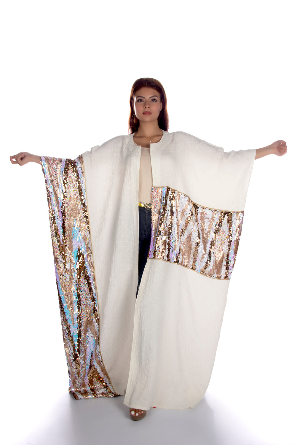 White bisht with sparkling sequence