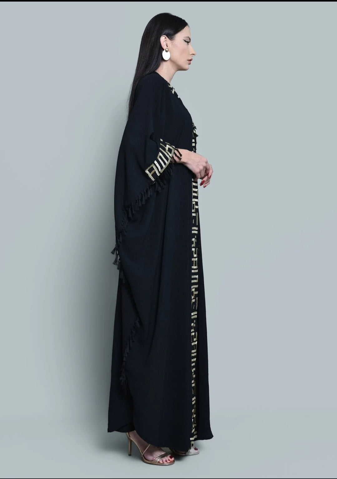 Cotton Crepe Abaya With Gold Embrodiry