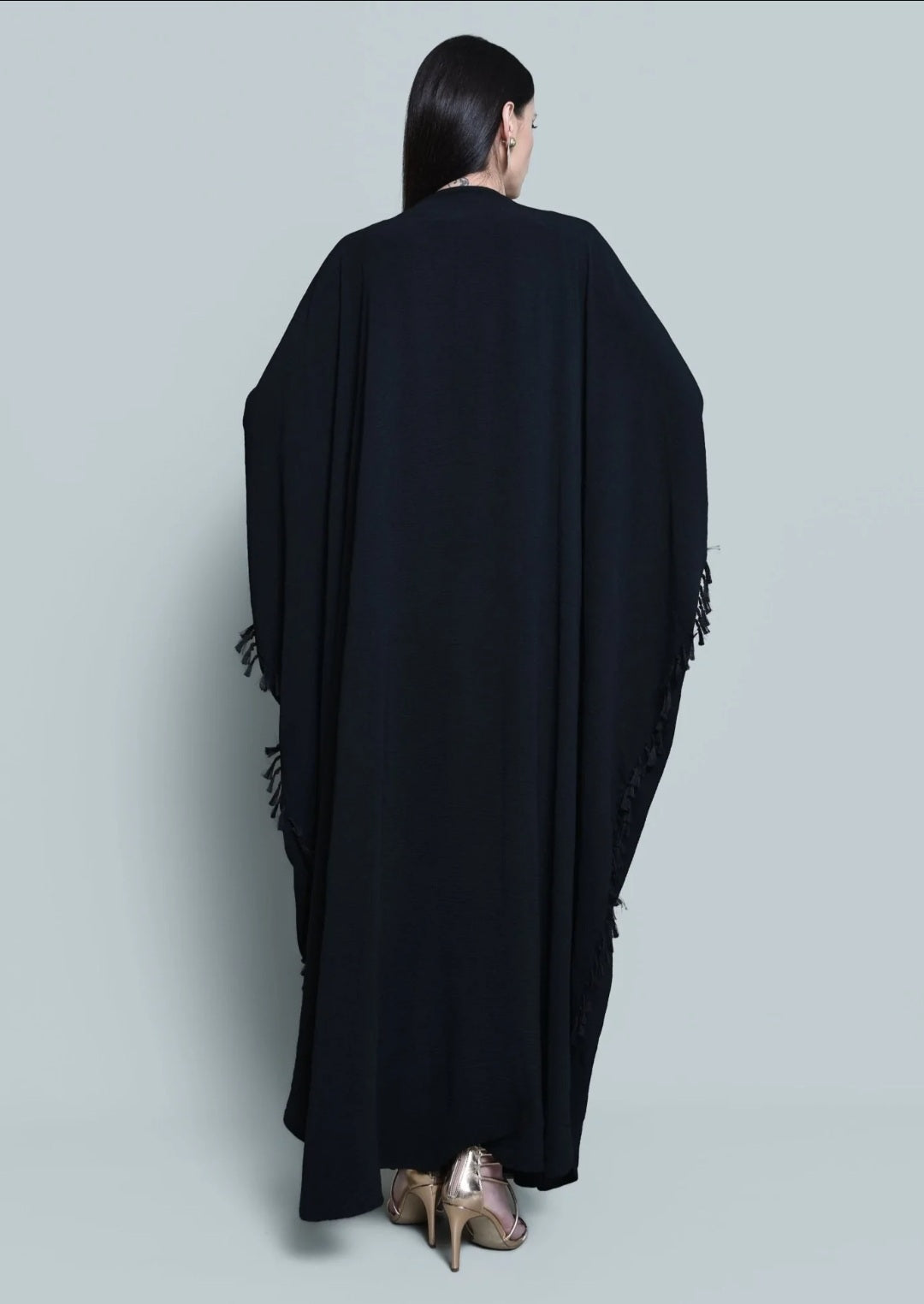 Cotton Crepe Abaya With Gold Embrodiry