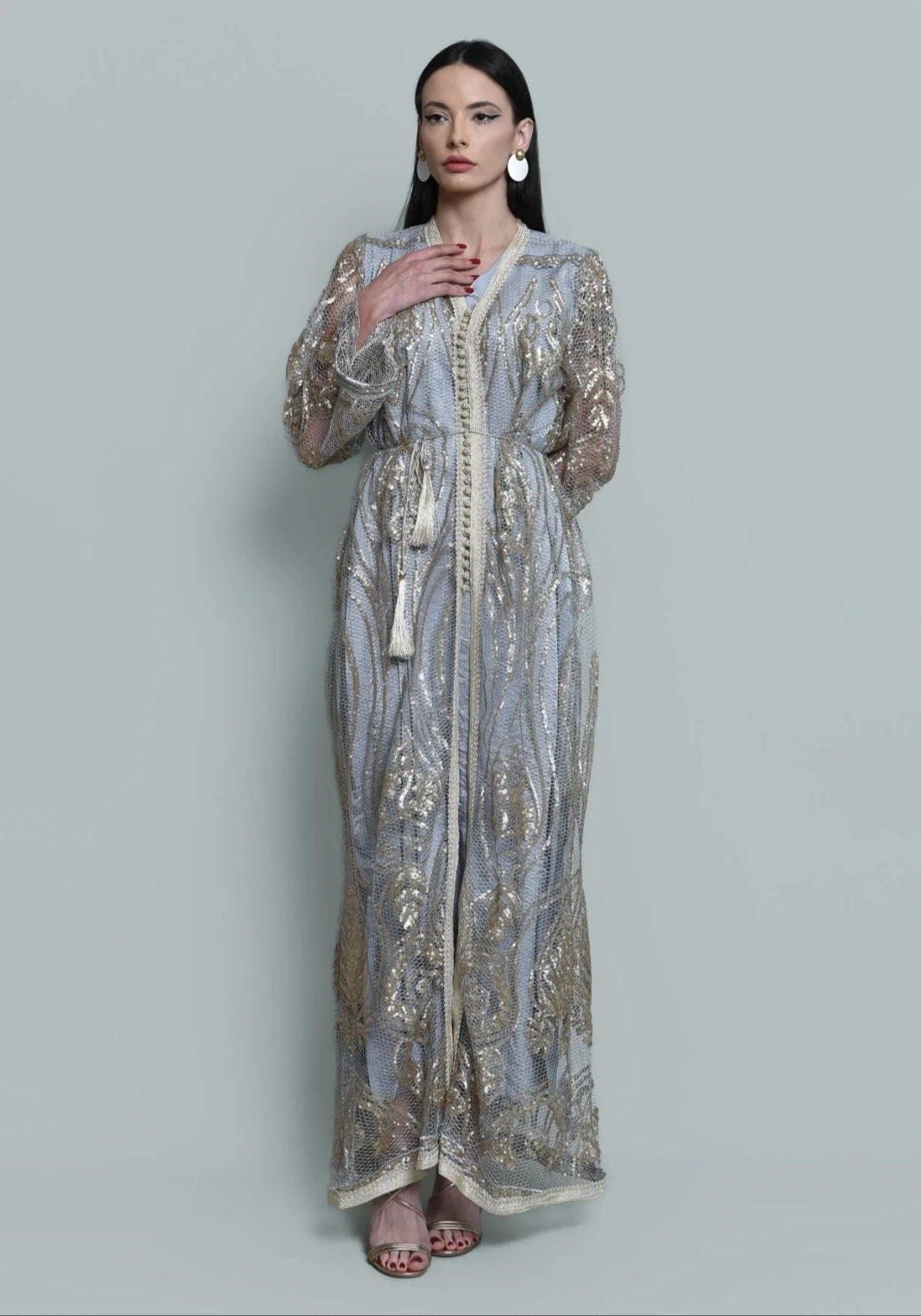 Tulle sequence embroidered kaftan