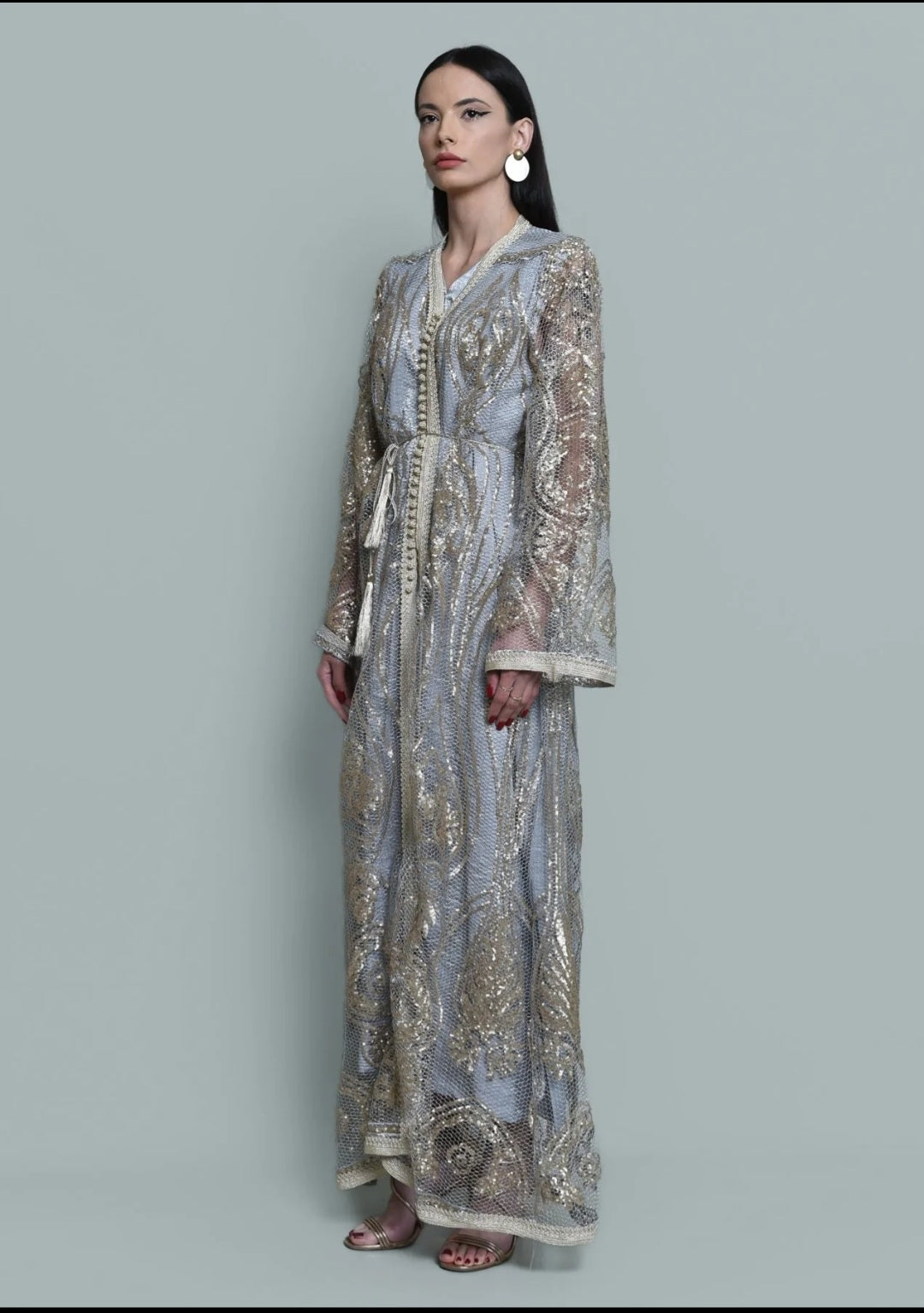 Tulle sequence embroidered kaftan