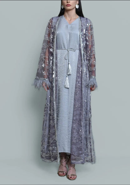 Tulle beads sequence embroidered kaftan