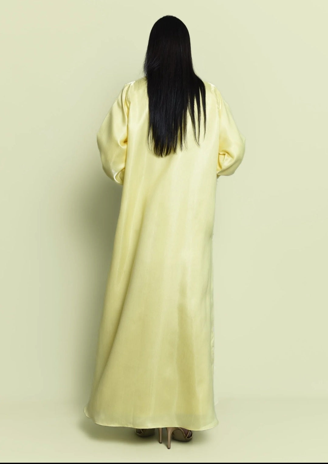 Yellow Organza Embroidered Kaftan