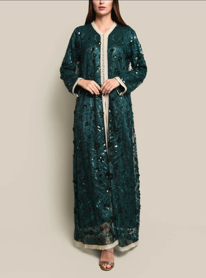 Tulle sequence embroidered kaftan