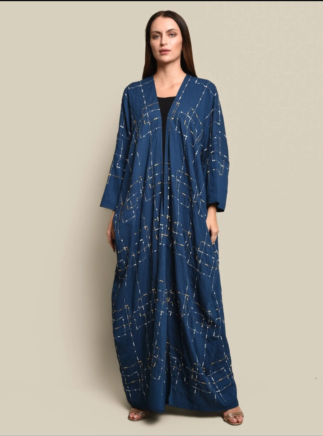 Dark Blue Crepe Linen Abaya