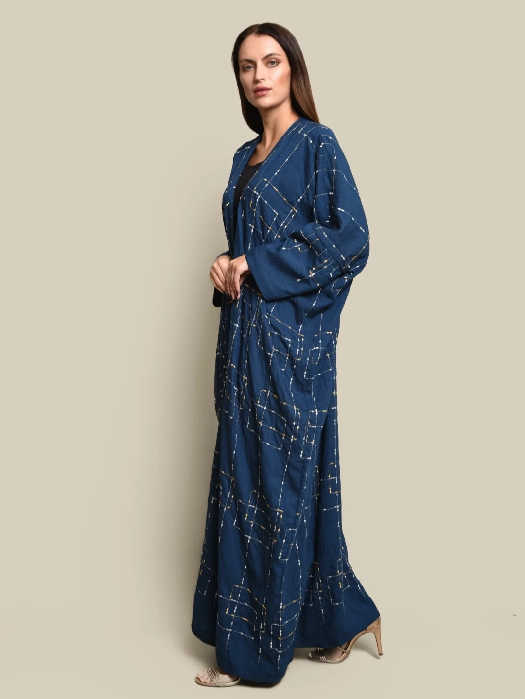 Dark Blue Crepe Linen Abaya