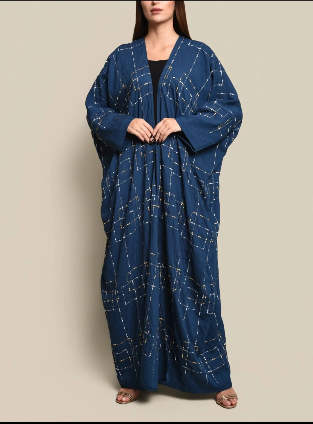 Dark Blue Crepe Linen Abaya