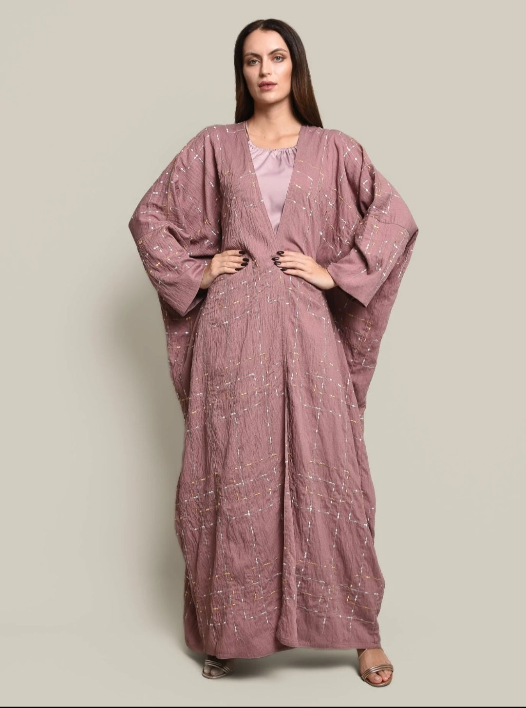 Pink Crepe Linen Abaya