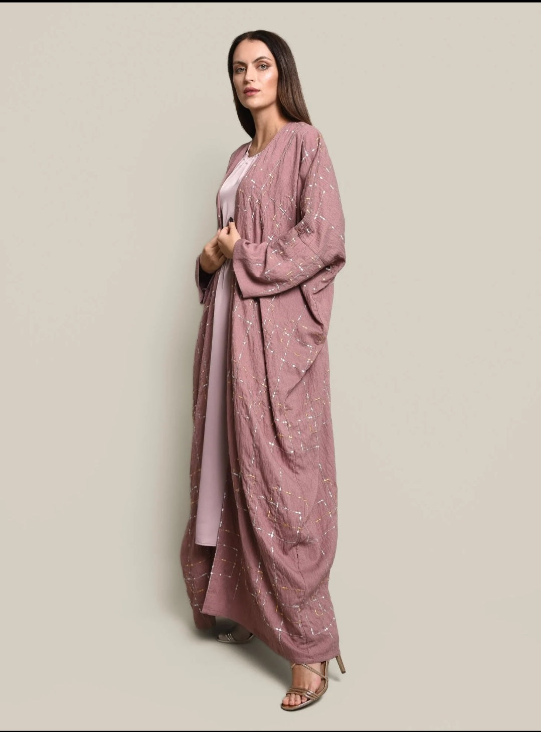 Pink Crepe Linen Abaya