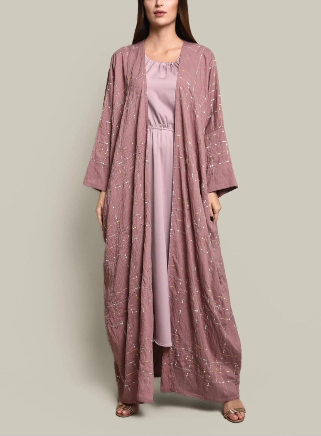 Pink Crepe Linen Abaya
