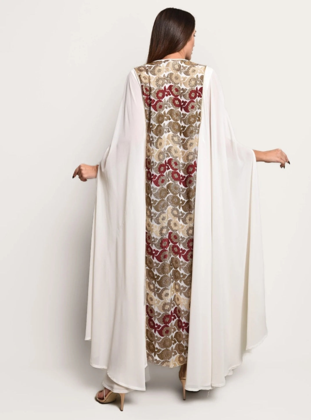 Off White Chiffon Embroidered Kaftan Dress