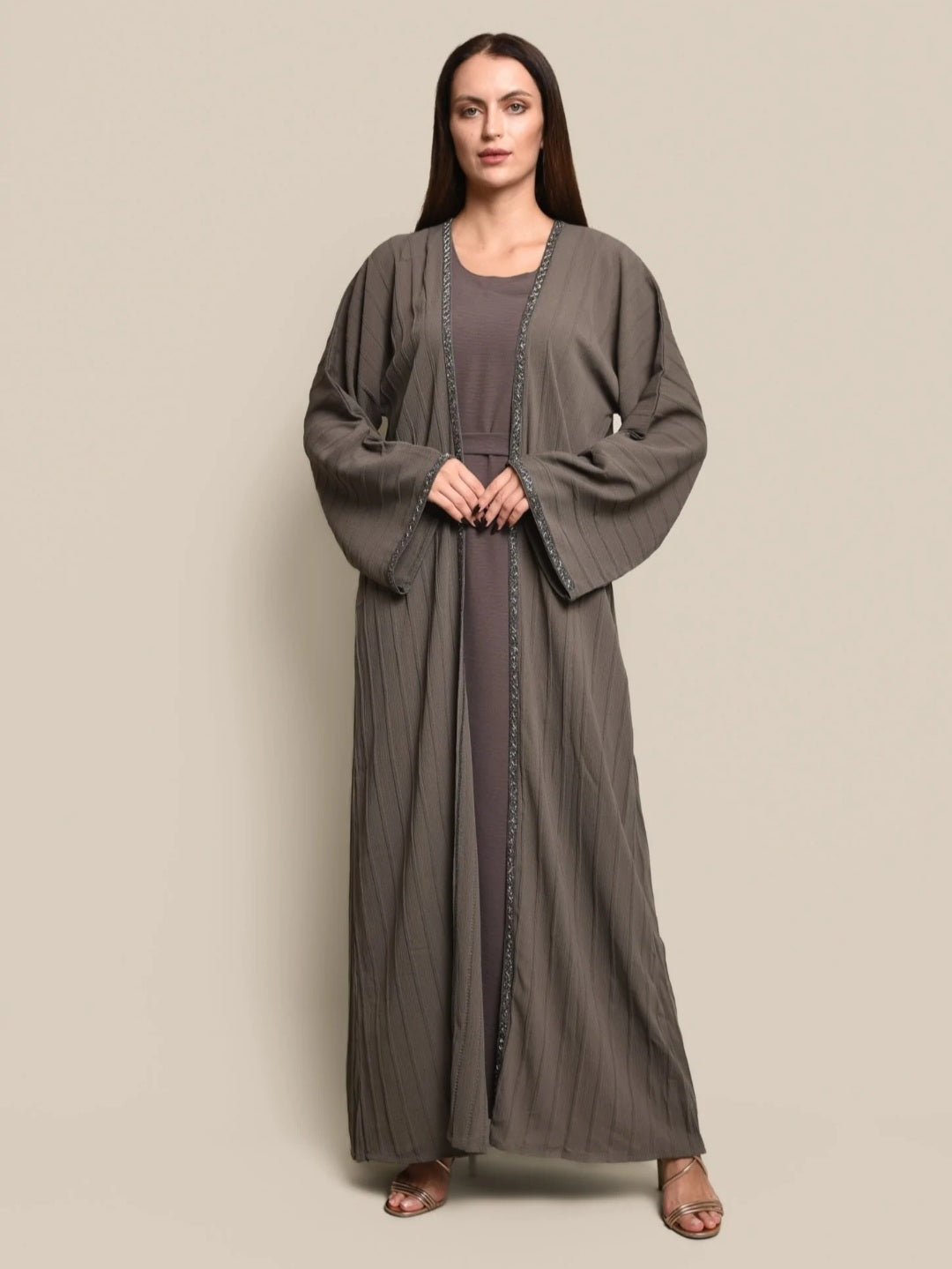 Kakhi Cotton Crepe Abaya Set