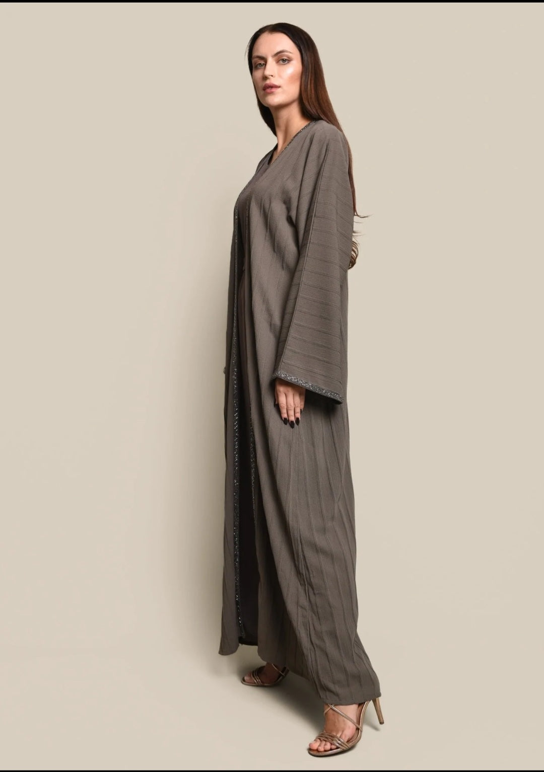 Kakhi Cotton Crepe Abaya Set