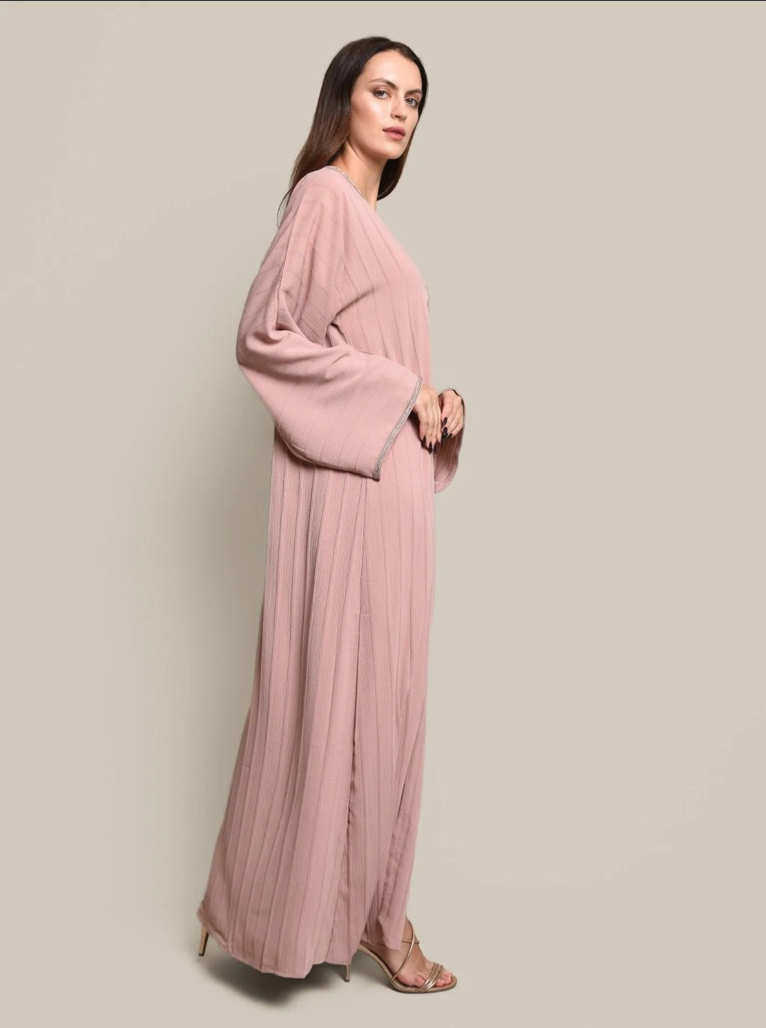 Pink Cotton Crepe Abaya Set