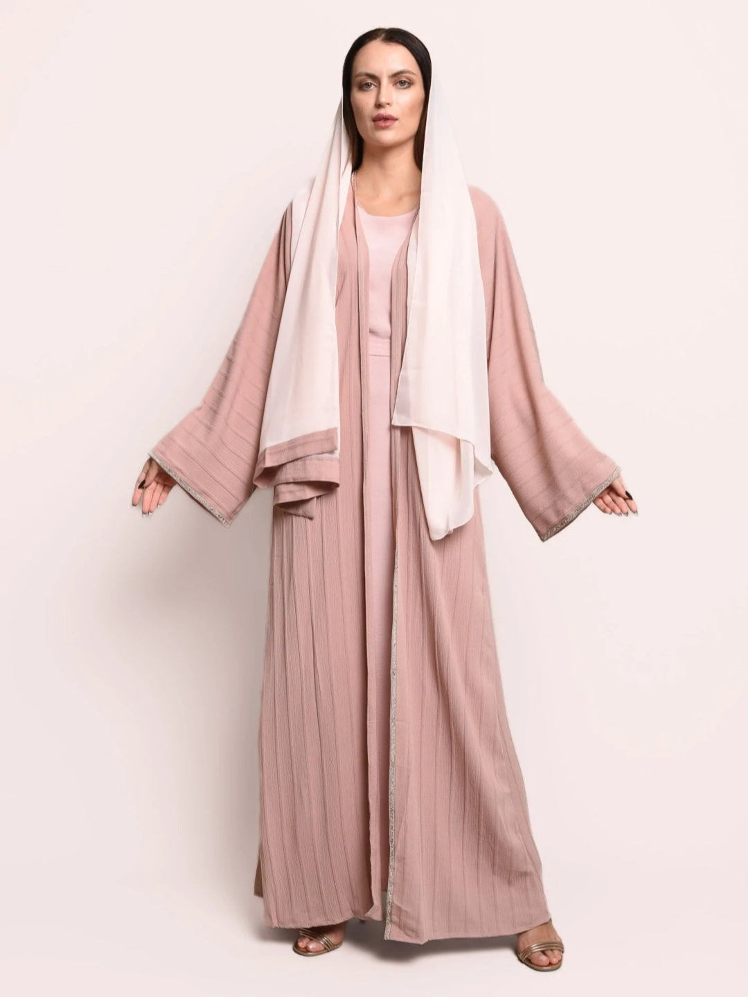 Pink Cotton Crepe Abaya Set