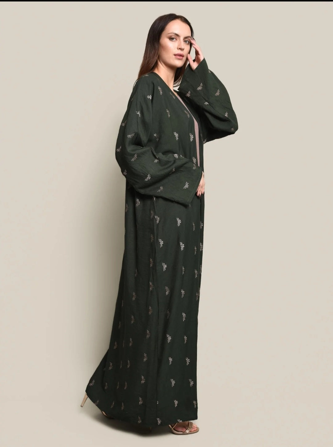 Dark Green Crepe Cotton Abaya Set
