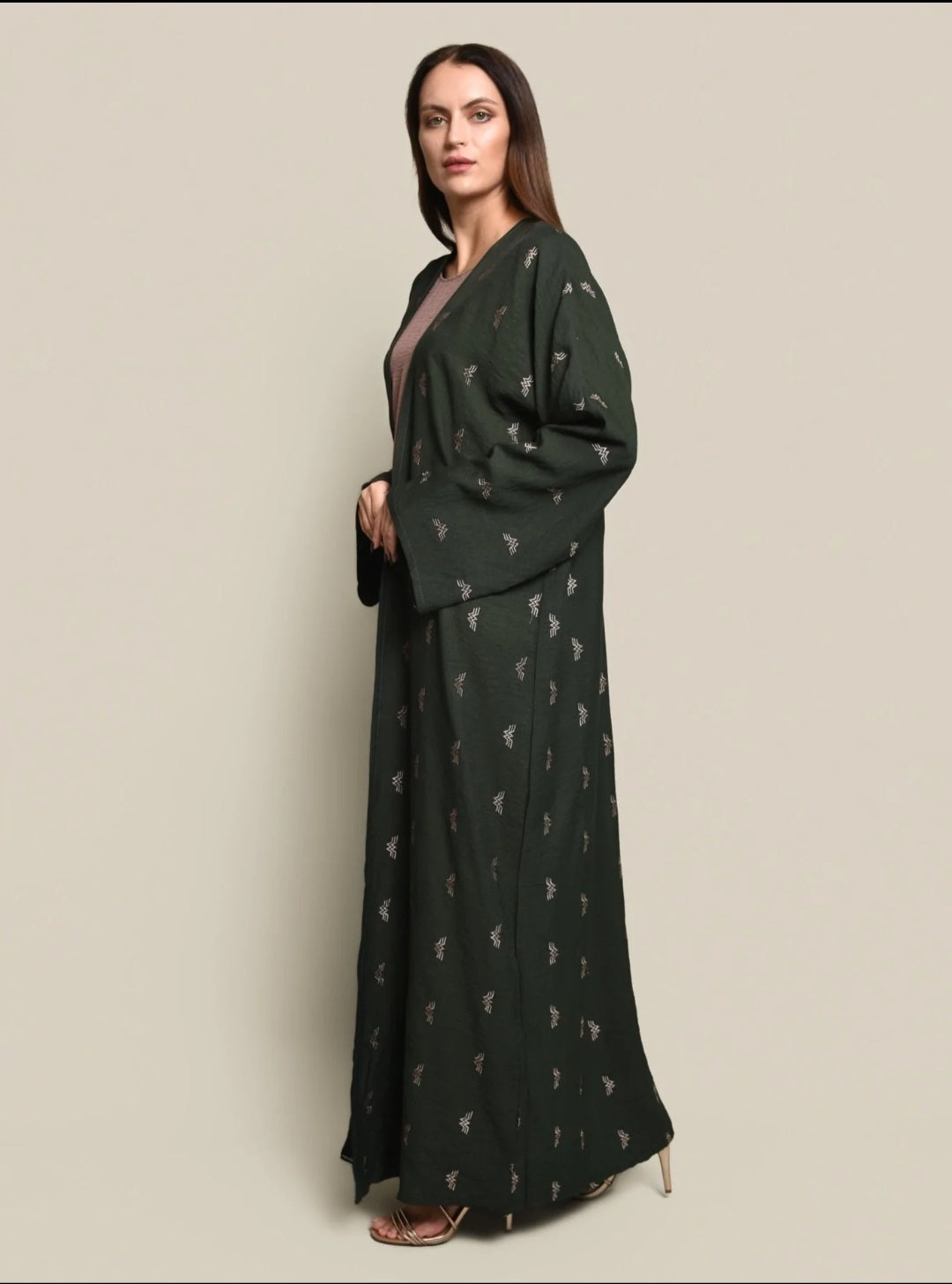 Dark Green Crepe Cotton Abaya Set