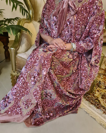 Velvet Sequence Embroidered Bisht – Pink Design